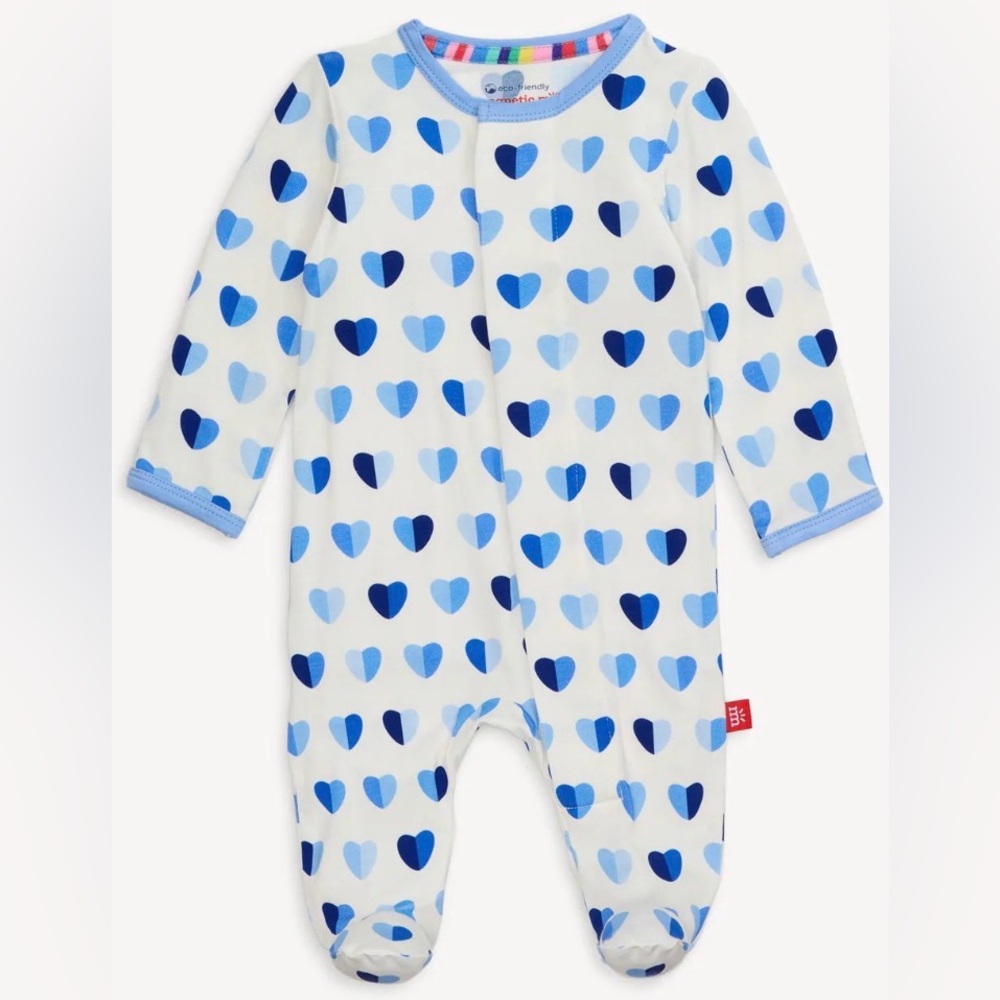 Magnetic Me Footie - 0-3M - Blue Hearts